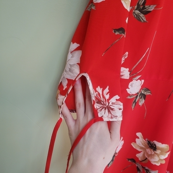 Topshop PETITE Red Paint Floral Tea Dress Size 0 - Picture 8 of 14